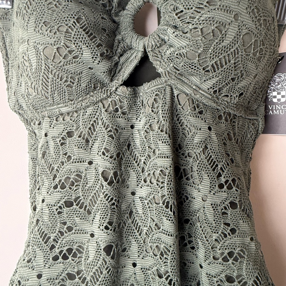 Vince Camuto Olive Green Lace One Piece Swimsuit - Picture 2 of 6